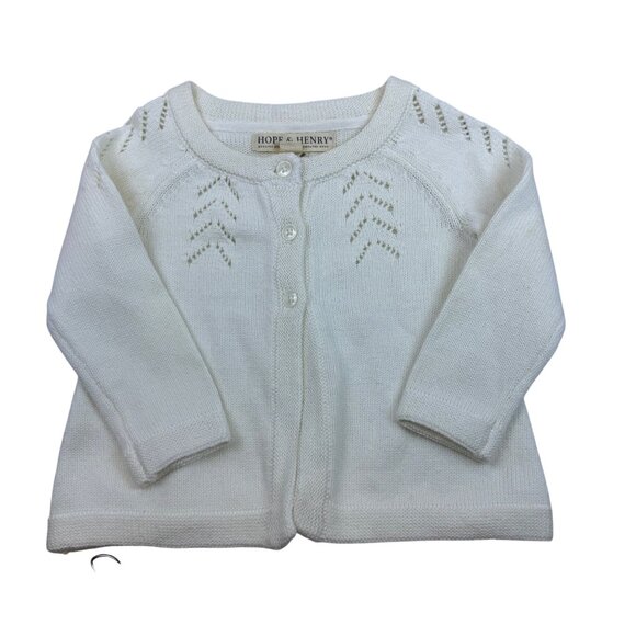Hope & Henry Girls White Cotton Sweater Knit Cardigan Chevron Pattern Sz 12-18M - Picture 1 of 7